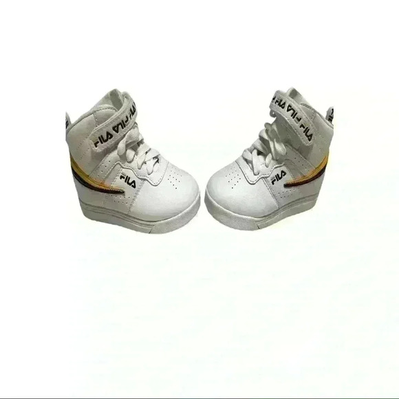 Fila Boys Vulc 13 Repeat Logo Faux Leather High-Top Sneakers White Size 8 - Picture 9 of 10